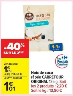 Carrefour Noix de coco râpée CARREFOUR ORIGINAL 125 g offre
