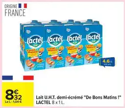 Carrefour Lait U.H.T. demi-écrémé De Bons Matins ! LACTEL 8 x 1 L offre