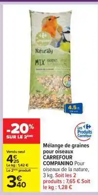 Carrefour Mélange de graines pour oiseaux CARREFOUR COMPANINO offre