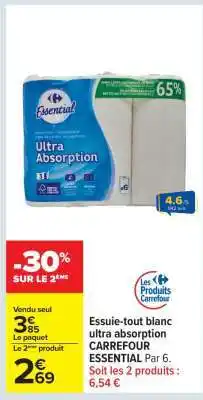 Carrefour Essuie-tout blanc ultra absorption CARREFOUR ESSENTIAL offre