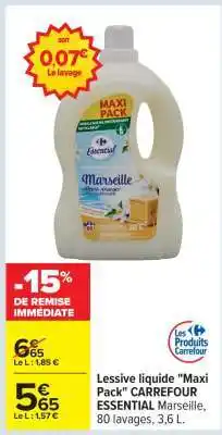 Carrefour Lessive liquide Maxi Pack CARREFOUR ESSENTIAL offre