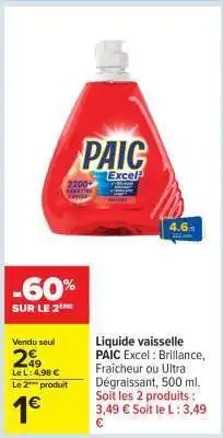 Carrefour LIQUIDE VAISSELLE PAIC EXCEL offre
