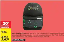Carrefour Sac à dos Minecraft offre