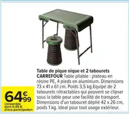 Carrefour Table de pique nique et 2 tabourets CARREFOUR offre
