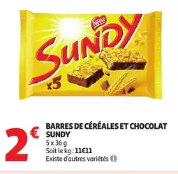 Auchan SUNDY Barres de céréales et chocolat offre
