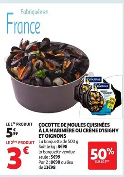 Auchan Cocotte de moules cuisinées à la marinière ou crème d'isigny et oignons offre