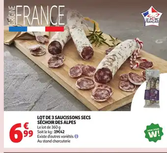 Auchan Lot de 3 saucissons secs séchoir des alpes offre