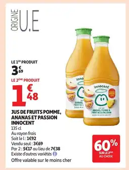 Auchan INNOCENT Jus de fruits pomme ananas et passion offre
