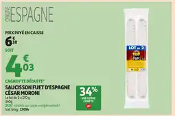 Auchan CÉSAR MORONI Saucisson fuet d'espagne offre