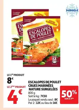 Auchan Escalopes de poulet crues marinées nature surgelées offre
