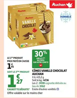 Auchan AUCHAN Cônes vanille chocolat offre