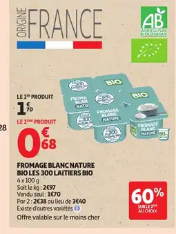 Auchan Fromage blanc nature bio les 300 laitiers bio offre