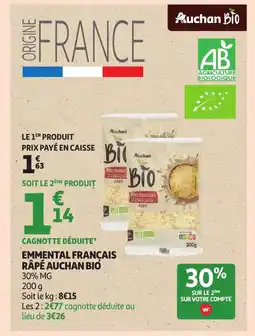 Auchan AUCHAN BIO Emmental français râpé offre