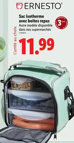 Lidl ERNESTO Sac isotherme avec boîtes repas offre