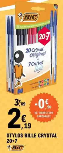 E.Leclerc Bic - stylos bille crystal 20+7 offre