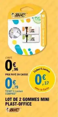 E.Leclerc Bic - lot de 2 gommes mini plast-office offre