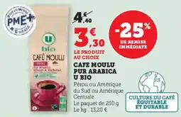 Super U Cafe moulu pur arabica u bio offre