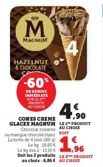 Super U Cones creme glacee magnum offre