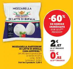 Super U Mozzarella pasteurise di latte di bufala casa azzurra offre