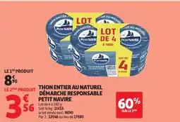 Auchan PETIT NAVIRE Thon entier au naturel démarche responsable offre