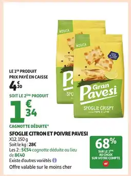 Auchan Sfoglie citron et poivre pavesi offre