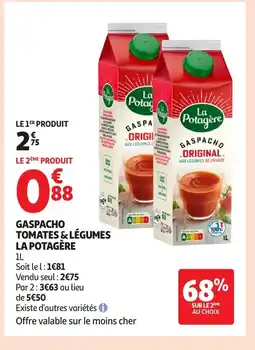 Auchan LA POTAGÈRE Gaspacho tomates & légumes offre