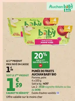 Auchan Purée de fruits auchan baby bio offre