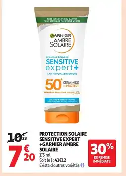 Auchan Protection solaire sensitive expert + garnier ambre solaire offre