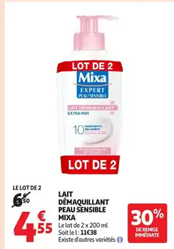 Auchan MIXA Lait démaquillant peaux sensibles offre