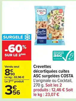 Carrefour COSTA Crevettes décortiquées cuites ASC surgelées offre