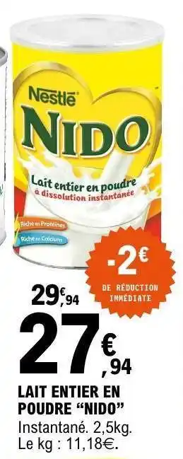 E.Leclerc Lait entier en poudre NIDO offre