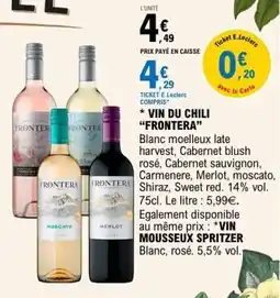 E.Leclerc VIN DU CHILI “FRONTERA” offre