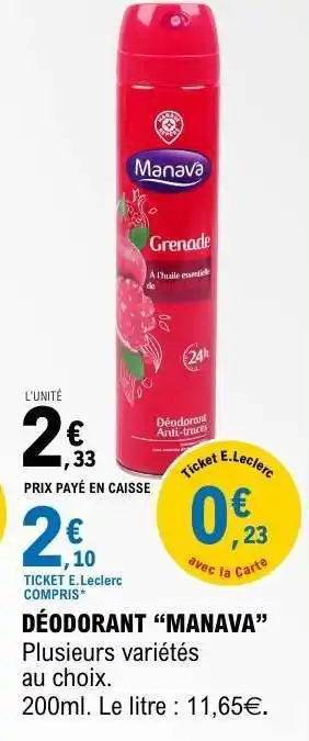 E.Leclerc DÉODORANT “MANAVA” offre