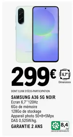 E.Leclerc SAMSUNG A36 5G NOIR offre