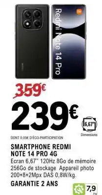 E.Leclerc SMARTPHONE REDMI NOTE 14 PRO 4G offre