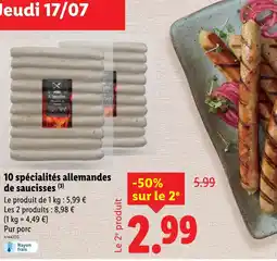 Lidl Porc 10 spécialités allemandes de saucisses offre