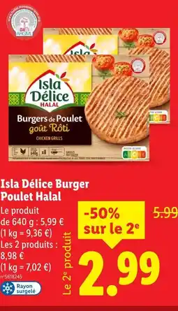Lidl ISLA DÉLICE Burger Poulet Halal goût Rôti offre