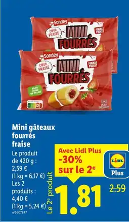 Lidl Sondey Mini gâteaux fourrés fraise offre