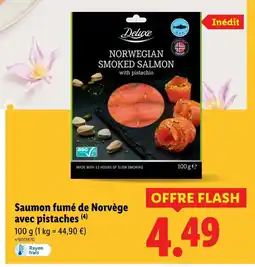 Lidl DELUXE Saumon fumé de Norvège avec pistaches offre