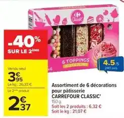 Cora x Carrefour Carrefour - assortiment de 6 décorations pour pâtisserie classic' offre