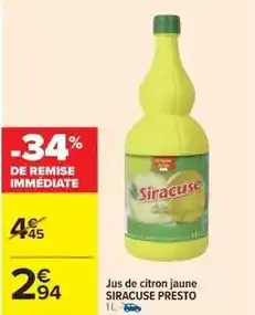 Cora x Carrefour Siracuse - jus de citron jaune offre