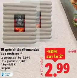 Lidl 10 spécialités allemandes de saucisses offre
