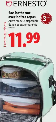 Lidl ERNESTO Sac isotherme avec boîtes repas offre