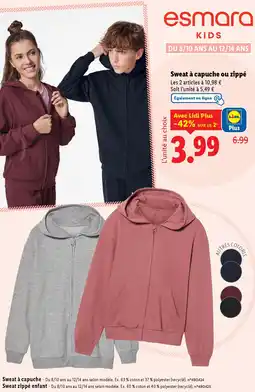 Lidl Sweat à capuche ou zippé offre