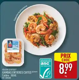 ALDI GOLDEN SEAFOOD GAMBAS ENTIÈRES CUITES (E) offre