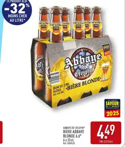 ALDI Abbaye de Crespin Bière Abbaye Blonde 6,6° offre