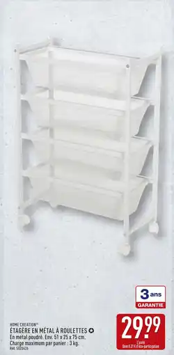 ALDI HOME CREATION ÉTAGÈRE EN MÉTAL À ROULETTES offre