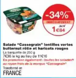 Monoprix Cassegrain - salade lentilles vertes butternut rôtie et haricots rouges offre
