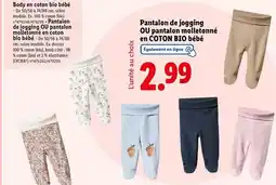 Lidl Lupilu - pantalon de jogging ou pantalon molletonné en coton bio bébé offre