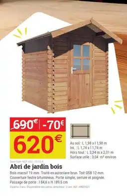 Espace emeraude Abri de jardin bois offre